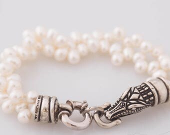 Barry Kieselstein Cord Pearl Bracelet with Sterling Silver Alligator Clasp