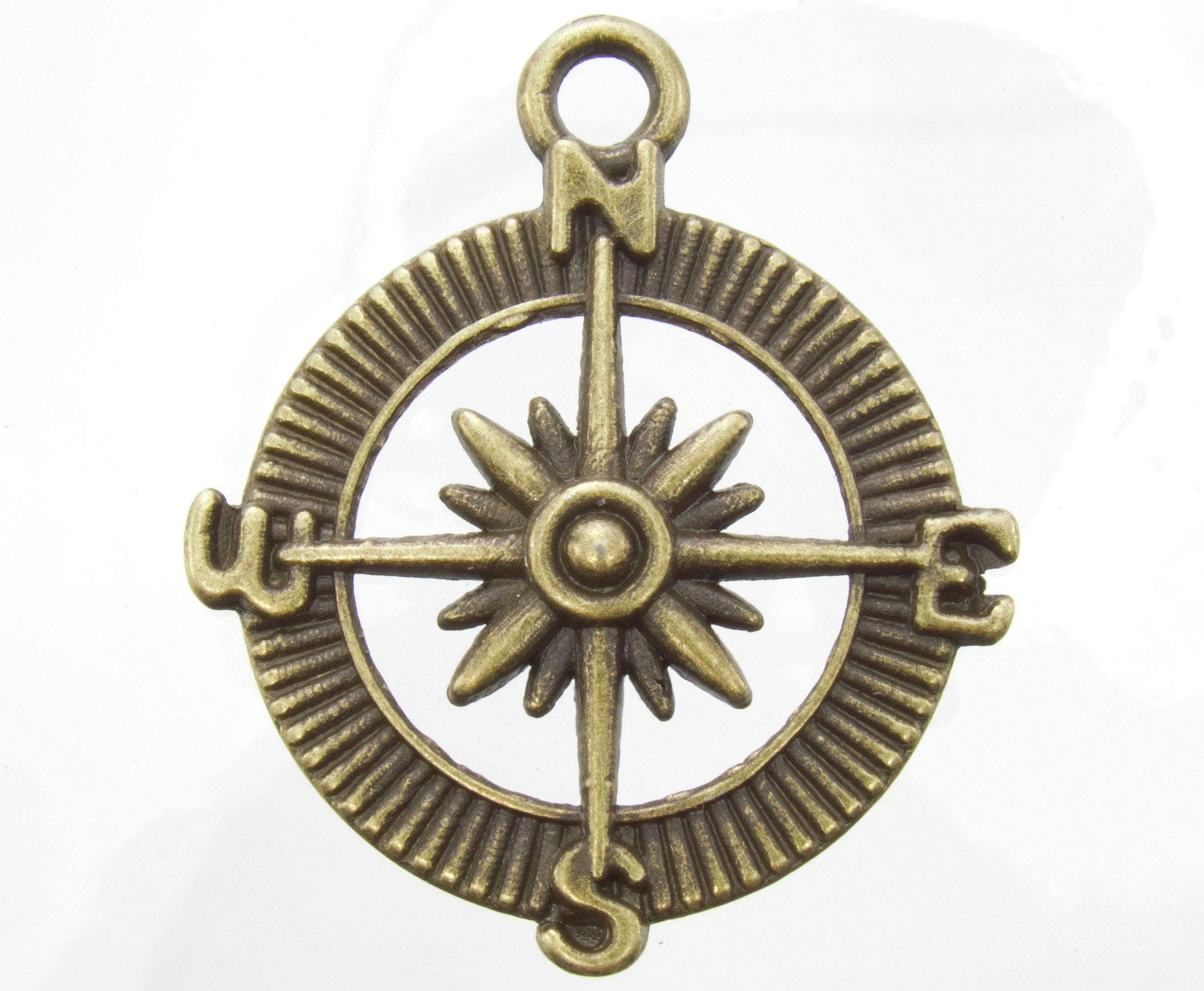 29x25mm Antique Brass Alloy Metal Compass Charm/Pendant Qty