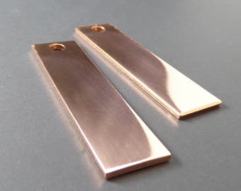 10 Copper Blanks 1/2" x 2" Keychain 14 Gauge Polished Rectangle Stamping Blanks Pure Copper 5mm Hole - QTY 10