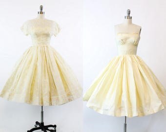 50s Dress Flocked Organza XXS / 1950s Vintage Wedding Dress Two Piece / Fantasia Dress