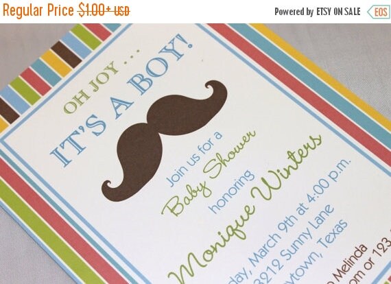 SALE Mustache Bash Custom Baby Shower Invitation Il_570xn