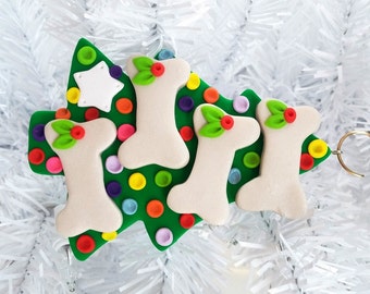 Christmas Tree for Four Dogs Ornament - Polymer Clay Dog Christmas Ornament - Dog Lovers Gift - Pet Ornament - Dog Owners Gift - 121510