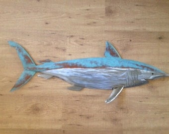 Shark Metal Fish handmade Wall sculpture 36in Beach Coastal Tropical