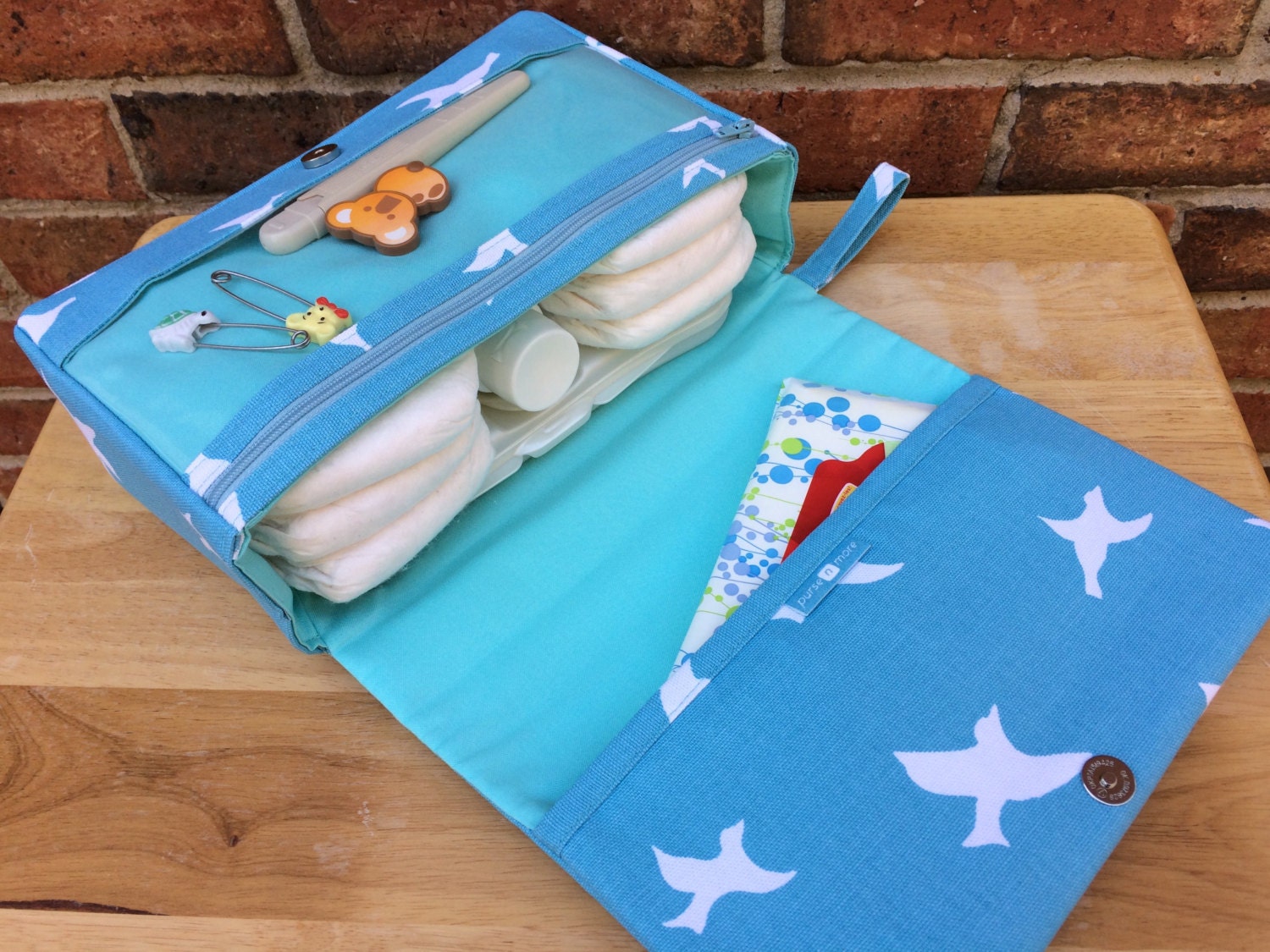 Birds small diaper bag coastal blue baby bag diaper clutch