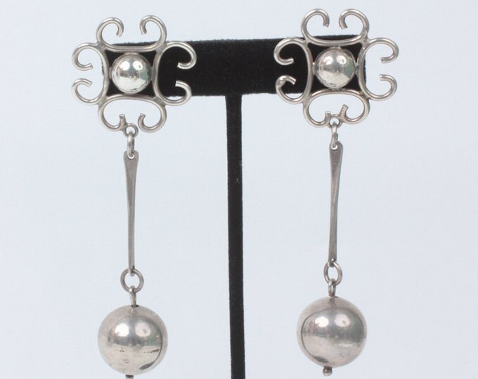 Silver Ball Drop Earrings Long Dangle Earrings Posts