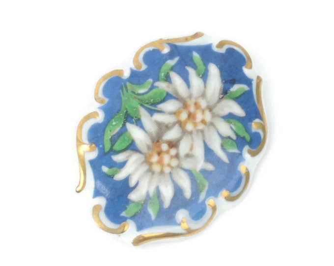 Bavarian Edelweiss Porcelain Brooch Enameled Antique Vintage