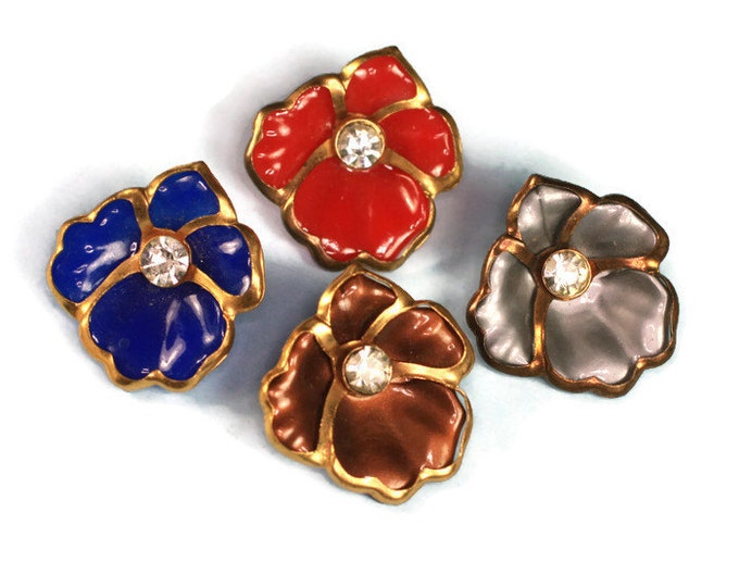 Four Pansy Flower Scatter Pins Red Blue Silver Bronze Vintage