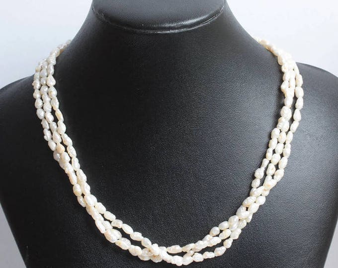 Three Strand Freshwater Pearl Necklace Vintage Wedding Special Occasion