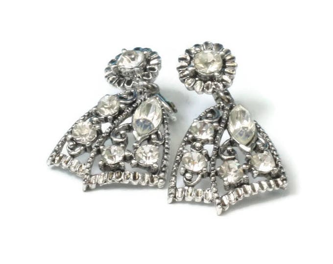 Rhinestone Dangle Earrings Marquise Chatons Triangular Shape Vintage