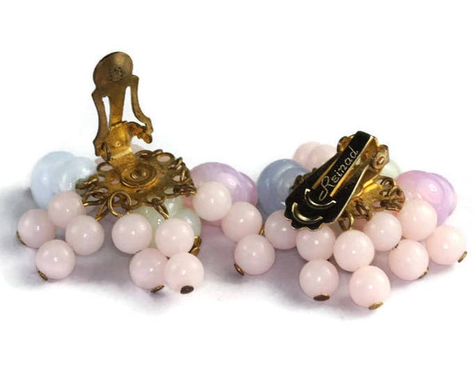 Pastel Art Glass Cluster Dangle Earrings Designer Reinad Vintage