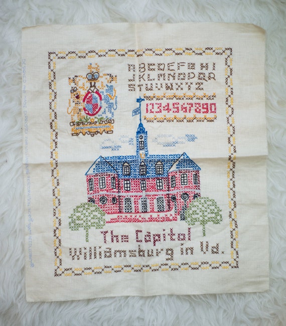 Items similar to Vintage Williamsburg cross stitch sampler on Etsy