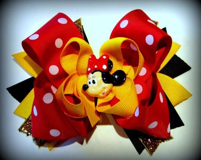 Minnie Mouse Hairbow, Minnie Hair Bow, Mouse Hair Bows, Red hair Bow, Vacation Bows, Boutique Hair Bow, Minnie Mouse Headband, Minnie Band