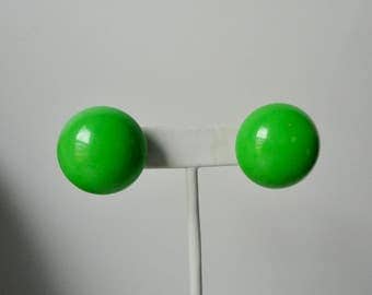 VOGUE Apple Green Lucite Ball Clip on Earrings.