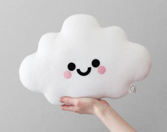 White Cloud Cushion, Happy Face Pillow, Kawaii Plush Pillow, Soft Plush Room Accessory