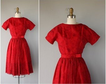 1950s Red Party Dress | 50s Party Dress | 1950s Dress | 50s Prom Dress | 1950s Chiffon Dress (small)