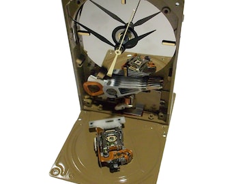 Unique Desk Clock, Computer Hard Drive Clock with Caramel Latte Finish. "Got Coffee Lover" Office Gift?