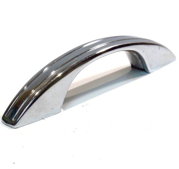 Set of 2 Curved Retro Chrome Mid Century Drawer Pull