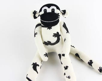 Baby Birthday Gift Handmade Black White Sock Monkey Stuffed Animal Doll Baby Toys