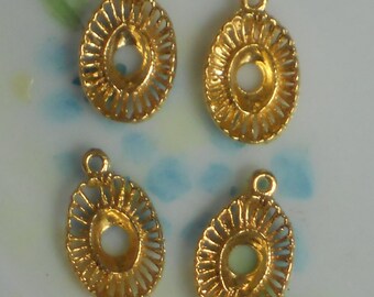 Vintage Filigree Settings Victorian Brass Findings Component Connector Oval. #49J