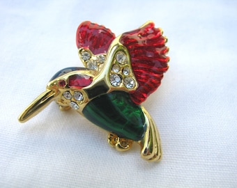 Holiday Hummingbird brooch pin with rhinestones