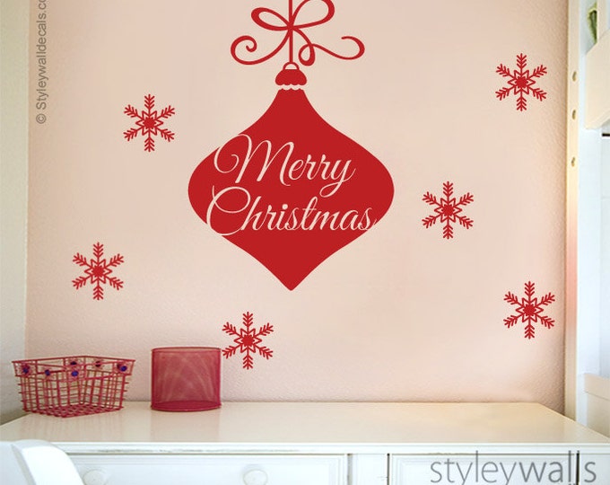 Holiday Wall Decal, Merry Christmas Wall Decal, Ornament Wall Decal, Snow Flakes Wall Decal, Holiday Wall Sticker, New Year Christmas Gift