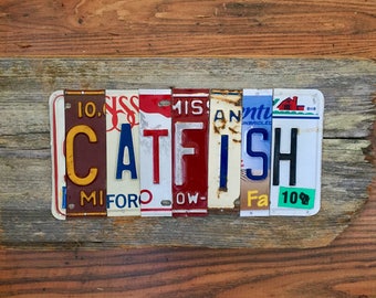 CATFISH license plate sign tomboyART art recycled upcycled pig BBQ tomboyART tomboy art SouL FooD