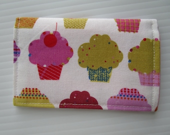Cupcake Fabric Credit Card Wallet, Baker, Bakery, Sweets, Credit Card Holder, Gift Card Wallet, Business Card Wallet, Small Wallet