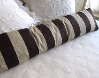 12x54 BROWN STRIPES long decorative bolster pillow linen/oatmeal ground