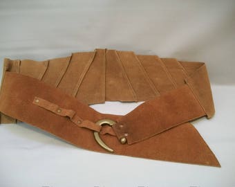 Vintage Suede/Leather Belt, Large Suede Belt with Brass Hook Buckle, Vintage Fashion Belt, Unique Belt, Tan Suede/Leather Belt,