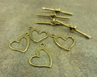 Heart Toggle Clasp 6pc Antiqued Bronze Tone 15x14mm Heart 28mm Bar