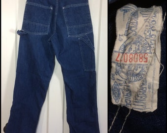 1970s Carter's Denim Carpenter Painters Pants size 28x30 Workwear Union Made faded blue jean