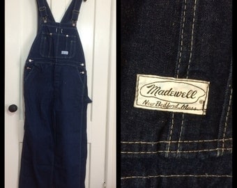 Vintage Madewell, New Bedford, MA Denim Farmer Carpenter blue jeans Overalls size 36x30 barely used dark wash made in USA