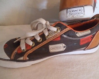 Vintage COACH Tennis Shoes ~ Canvas and leather Sneakers Women's 7