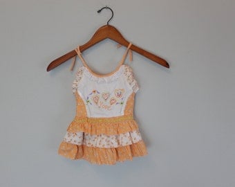 Vintage Orange Girls spaghetti strap Dress with A to Z Love embroidered