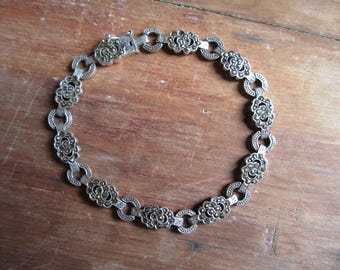 Vintage Sterling Silver Marcasite Bracelet 925