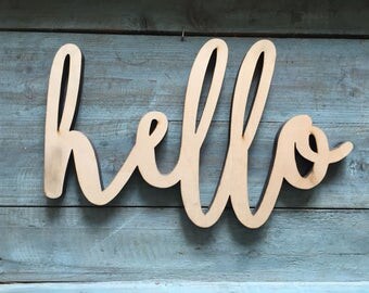 Mini 12" Hello Word Wood Cut Wall Art Sign kitchen restaurant home Decor