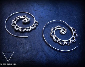 Boucles d'oreille tribal spirales # boucles ethniques # boucles indiennes # boucles plaquées argent