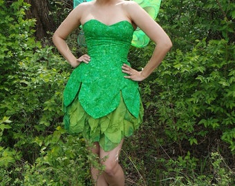 Rhinestone Tinkerbell Costume Dress AND Wings Disney style cosplay fairy costume