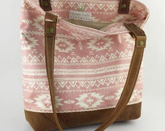 Canvas Bag/Canvas Leather Tote/Leather Straps/Southwestern style bag/Canvas/Pocket