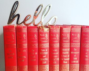 World's Greatest Literature Red Books Color Bundle vintage Decorative Books Instant Library Collection Photography Props Classic Lit GOLD