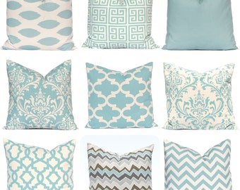 Decorative Pillow, Throw Pillow, Pillows, Toss Pillow, Accent Pillow, Village Blue and Natural, 16 x 16 Inches - Blue Throw Pillow Covers