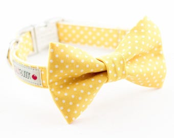 Yellow Dot Bowtie Dog Collar