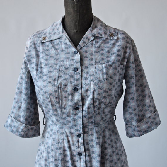 1940's Atomic Novelty Print Dress Cotton Parasols Gray