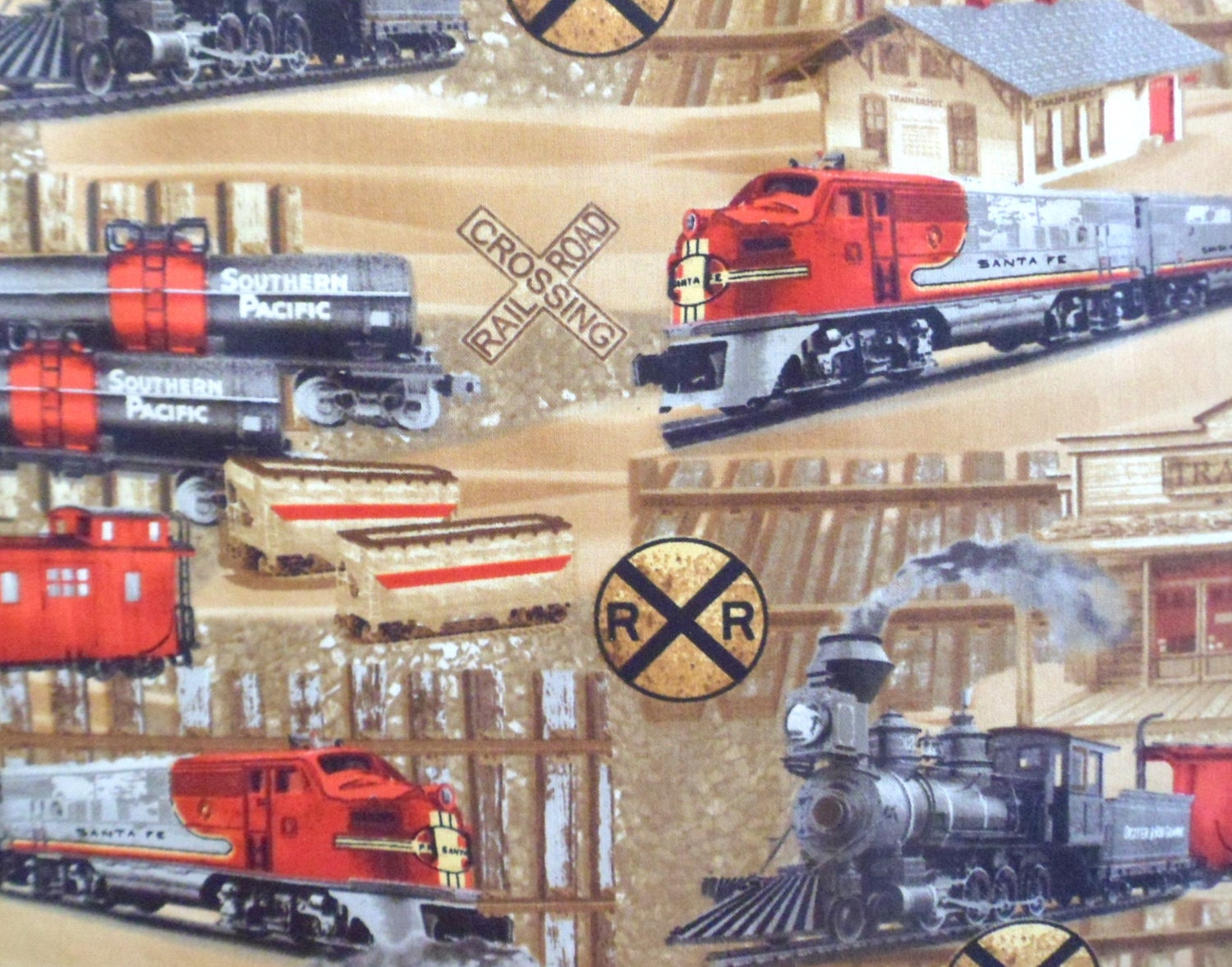 Train Fabric Railroad Fabric Rail Yard Cotton Fabric Sewing