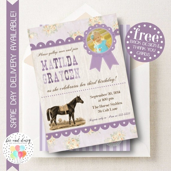 Vintage Horse Invitation, Horse Birthday Invitation, Horse Party, Girl First Birthday, Girl Birthday, Horse Invite, Horse Photo Invitation Il_570xn