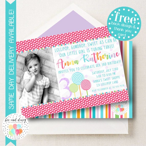 Bright Lollipop Invitation, Lollipop Birthday Invitation, Lollipop Party, Girl First Birthday, Girl Birthday, Lollipop Invite, Candy Party Il_570xn