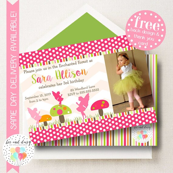 Woodland Fairy Invitation, Fairy Birthday Invitation, Fairy Party, Girl First Birthday, Girl Birthday, Printable Fairy Photo Invite Il_570xn