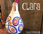chicken, hen, rooster, bird, gourd, gourd art, funny, paisley, white, decoration