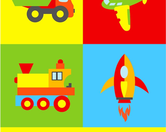 Transportation Themed Toddler Bedroom Wall Art - Train, Truck, Plane, Spaceship - Girls Room Decor - Boys Room Decor - Nursery Decor