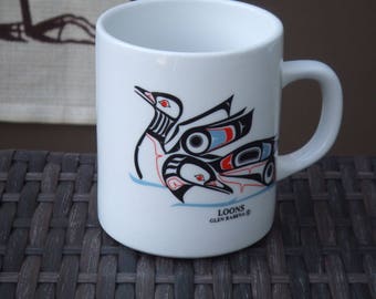 Vintage Native American Art Mug. Made in Canada. Loons by Glen Rabena. Haida Art. Canadian Northwest Tribal Art.